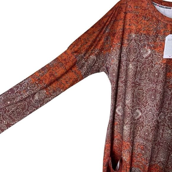 Exclusive Mandala Print Tunic Dress in Rust Long Sleeve Shift Pockets M - Picture 11 of 12
